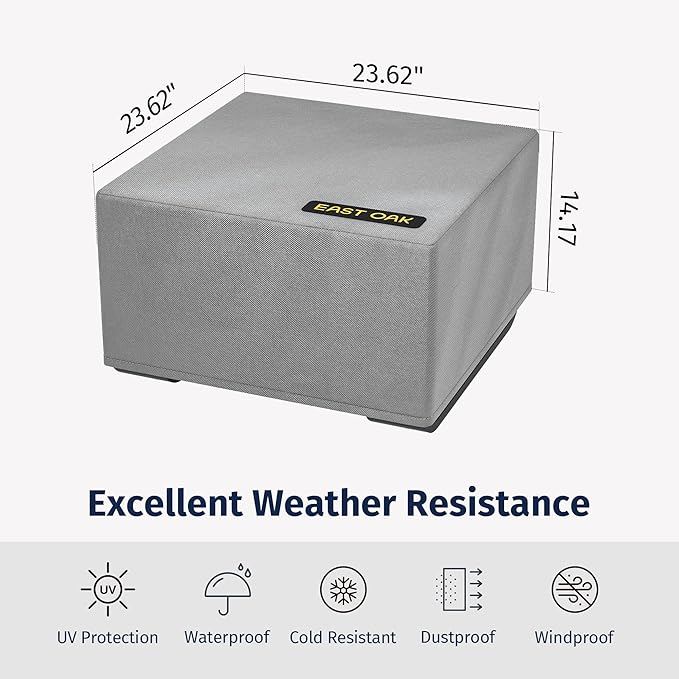 EAST OAK Patio Furniture Set Cover, Outdoor Small Coffee Table Cover with 600D Heavy-Duty Fabric, Waterproof, Dustproof and All-Weather Resistant (23.6''L x 23.6''W x 14.2''H, Grey)