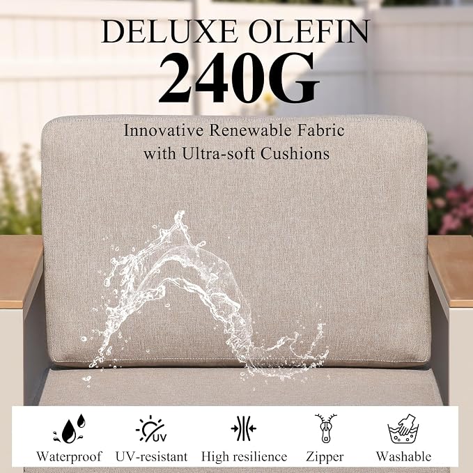 2PC Single Seat Aluminum Patio Chairs, Outdoor Furniture with 1.5mm Thick Powder-Coated Frame, Water Repellent Removable Cushions, Lightweight Single Chairs for Balcony Porch Backyard
