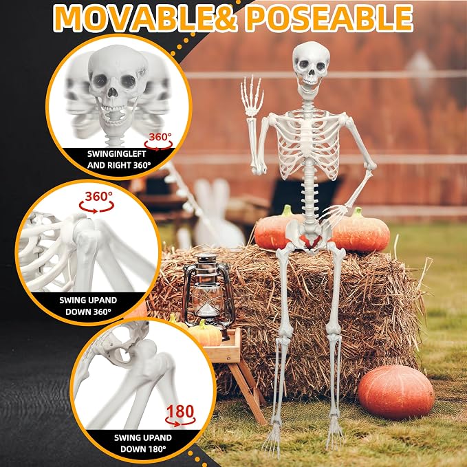 5.9Ft/180cm Giant Skeleton Poseable Skeleton Realistic Full Body Bones for Halloween Decorations