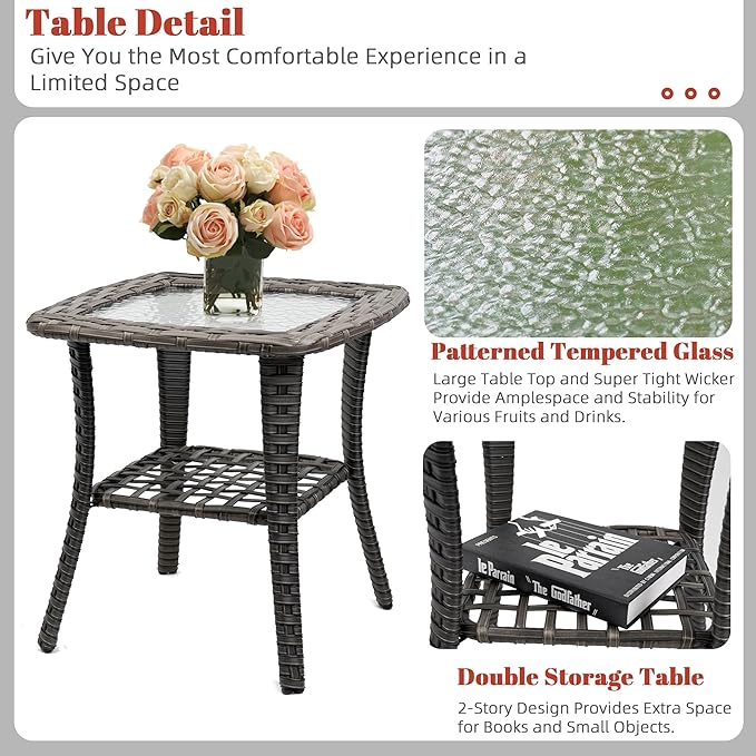 Patio Furniture Conversation Set with Ottomans, 6 Piece Wicker Patio Swivel Rocking Chairs with 360° Swivel Glider and Glass Coffee Table for Porch, Deck, Garden,Red
