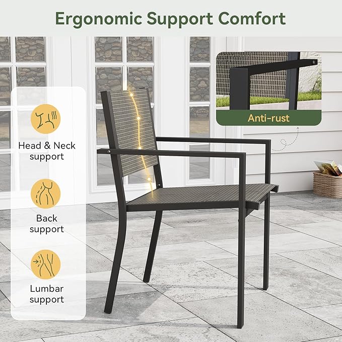Aoxun 7-Piece Patio Table and Chairs Set for 6, All Weather Outdoor Dining Set with 6 Textilene Chairs and 1 Rectangular Metal Table, Patio Dining Sets for Backyard, Garden and Poolside, Brown