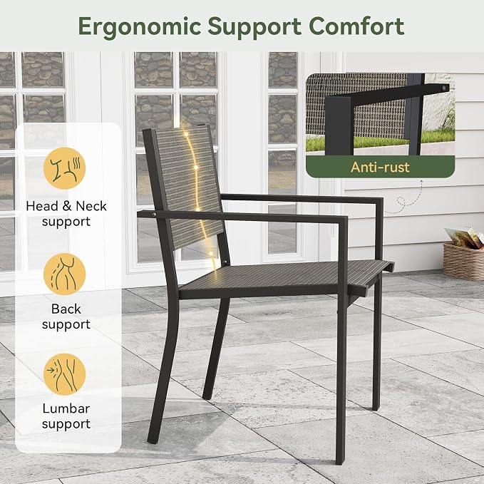 Aoxun 8-Piece Patio Table and Chairs Set & 15ft Patio Umbrella for 6, All Weather Outdoor Dining Set with 6 Textilene Chairs and 1 Rectangular Metal Table for Backyard, Garden, Brown/Beige