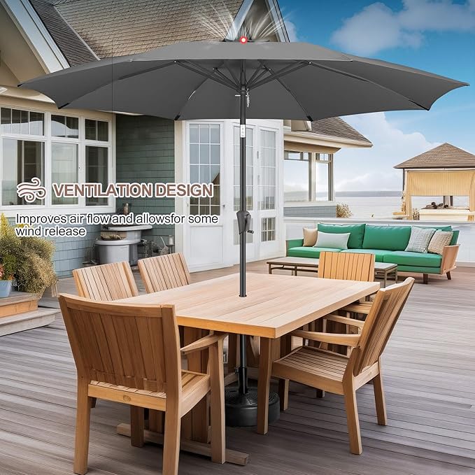 FLAME&SHADE 11 ft Patio Umbrella - Table Umbrella Outdoor with Push Button Tilt and Crank, UV Protection, 8 Sturdy Ribs, Market Umbrella for Garden, Deck, Backyard, Lawn, Pool and Beach(Anthracite)