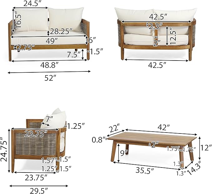 CHRISTOPHER KNIGHT HOME Burchett Outdoor 4pc Chat Set - Acacia Wood and Wicker - Teak/Mixed Brown/Beige
