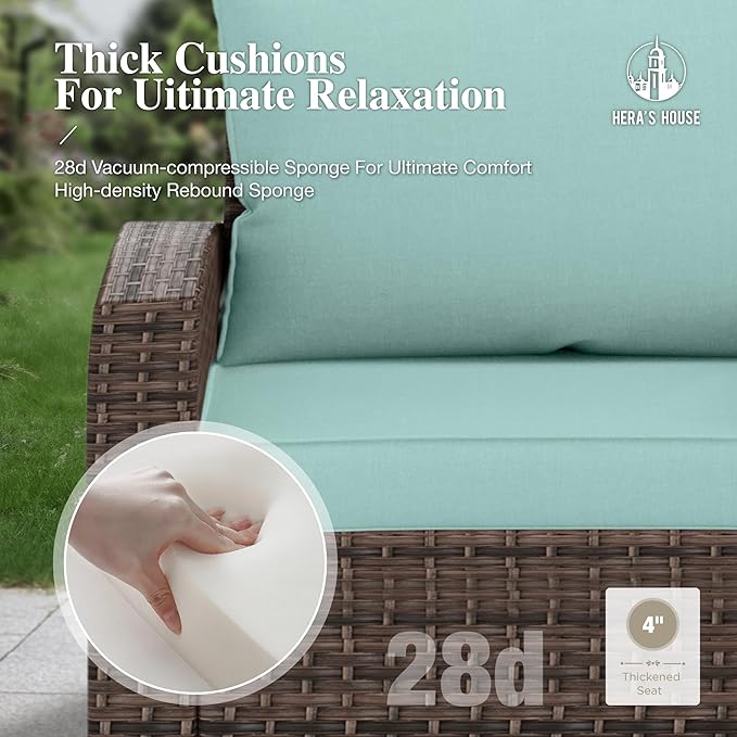 HERA'S HOUSE Patio Wicker Chairs Outdoor Swivel Rocker Chairs Set with Ottomans, 4 Piece Patio Seating Furniture Conversation Sets for Lawn Deck Porch Pool, Brown/Blue