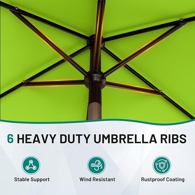 AreShark 6.5' x 10' Rectangular Patio Umbrellas for Outdoor, Outdoor Table Umbrella, Large Outdoor Patio Umbrellas with 6 Sturdy Ribs for Pool, Garden, Deck & Market (Apple Green)