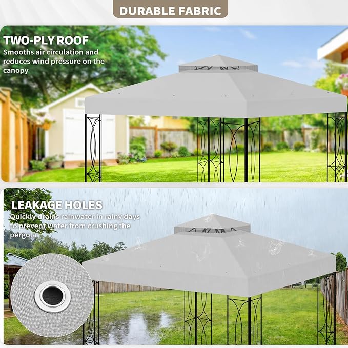 8'x8' Gazebo Cover Replacement Canoy Top Compatible with Canadian Tire Living Crawford, Fit for RONA 8x8 Gazebo #088-1067-8 (Gray)
