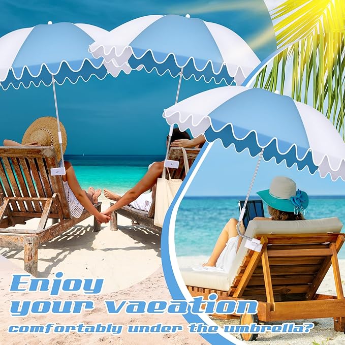 Abbylike 2 Pcs Scalloped Chair Umbrella with Universal Adjustable Clamp 38'' Portable Wheelchair Umbrella UPF 50+ Camping Chair Parasol with Bag for Outdoor Patio Lawn