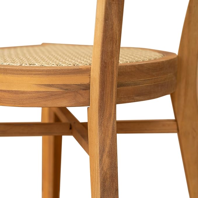 Christopher Knight Home Neeko Acacia Wood Patio Dining Set for 4, Solid Wood Outdoor Dining Table Set for 4, Round Dining Table and Chairs Set of 4, Teak+Light Brown