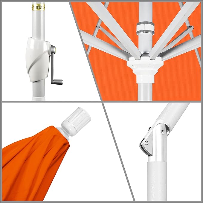 California Umbrella 9' Round Aluminum Market Umbrella, Crank Lift, Push Button Tilt, White Pole, Cilantro