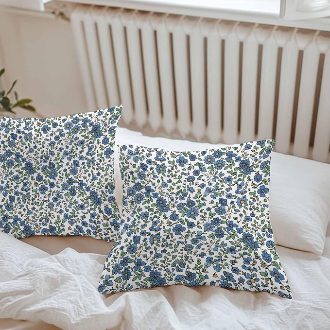 JasmineM Outdoor Pillow Cover Set of 2 Farmhouse Botanical Herbs Waterproof Throw Pillow Covers Blue White Decorative Pillowcases Garden Cushion Case for Patio Couch Sofa 18x18 Inch