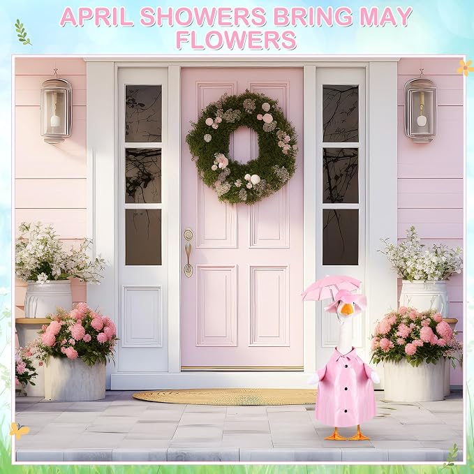 FuWeave Summer Baby Goose Outfit Raincoat and Umbrella for 17'' Lawn Porch Baby Goose Costume Plastic Raincoat Clothes for Summer Spring Outdoor Patio Yard Lawn Decoration(Pink)