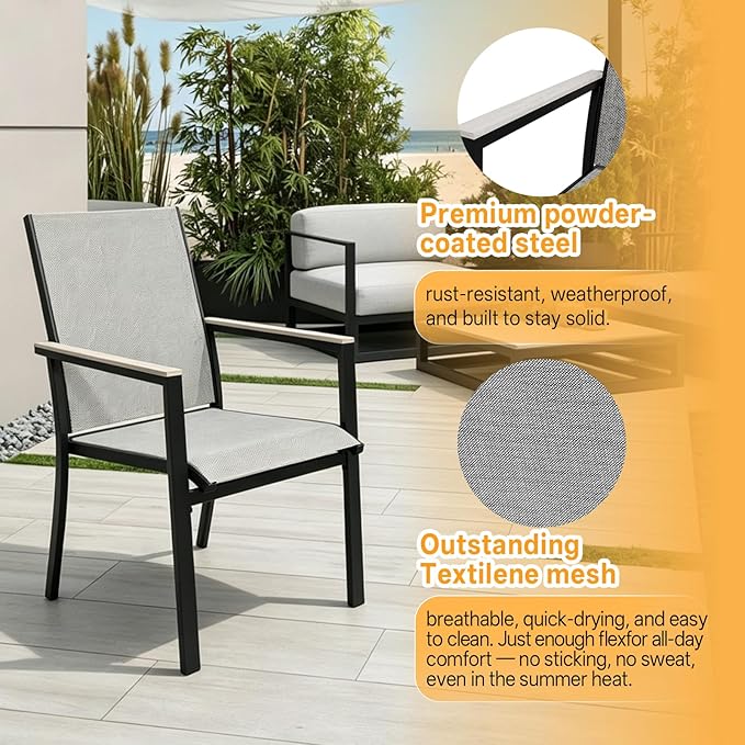 MEOOEM Outdoor Patio Dining Sets for 8, Outdoor Expandable Long Tables and Textilene Sling Chairs Set of 8, All Weather Heavy Duty 9-Piece Outdoor Patio Table and Chairs for Garden, Backyard