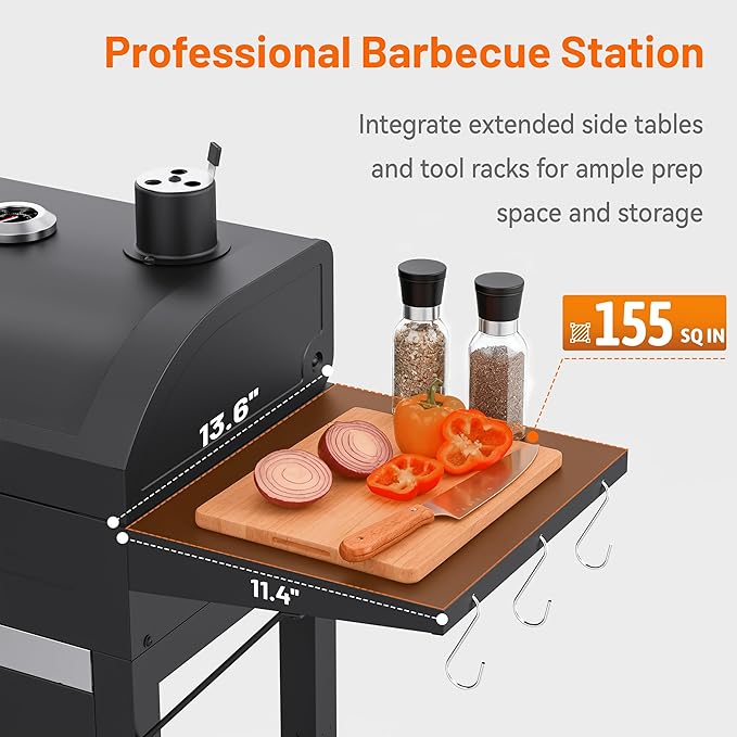 KEYO GRILL 20-Inch Heavy Duty Charcoal Grills, Adjustable Vent Outdoor BBQ Grill with Two Side Tables, Pullable Charcoal Ash Tray Portable Barbecue Grill for Backyard,Tailgating and Camping, Black