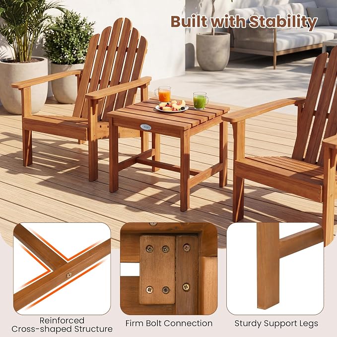 Tangkula Patio Acacia Wood Side Table, 17" Square End Table with Slatted Tabletop, Outdoor Wooden Accent Bistro Table for Backyard, Poolside, Garden, Porch, Indoor (Natural,2)