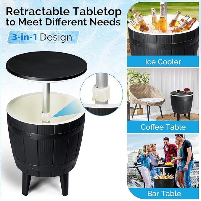 Outvita Outdoor Cooler Side Table, Modern Outdoor Patio Furniture & Hot Tub Cool Bar Table – 10 Gallon Beer and Wine Cooler for Cool Entertaining Party Yard