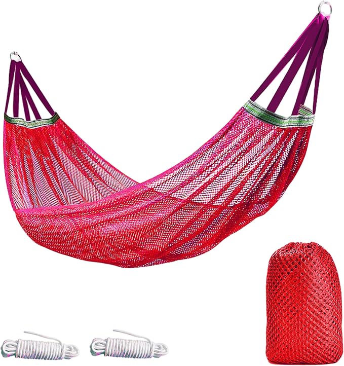 Hammock Camping, Breathable Mesh Portable Hammock, Anti-roll Outdoor Hammocks for Adults, Includes Storage Bag Red