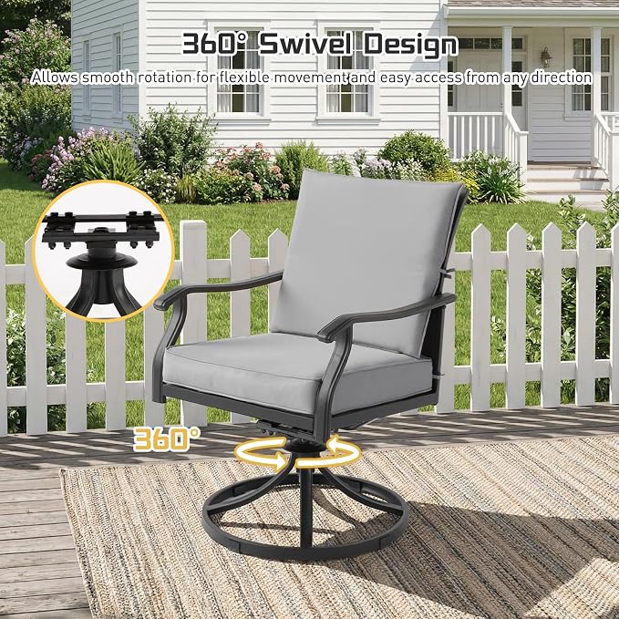 Outdoor Patio Dining Set, Outdoor Furniture Dining Set for Patio, Balcony, Lawn, Garden, Backyard (Gray, 1 Round Table+4 Swivel Dining Chairs)