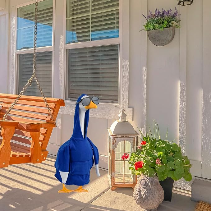 CAMDUCK Porch Goose Hoodie for 23 Inch Goose, Navy Blue Goose Outfit with Sunglasses, Funny Geese Clothes Costume, Decorative Lawn Geese Clothes for Yard Garden Patio Decor