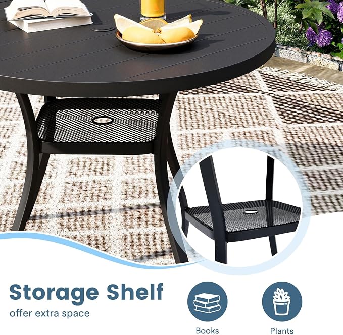 DIFY Patio Round Dining Table, 42" All Weather Round Outdoor Table with 1.57" Umbrella Hole for 4 Person, Perfect for Balcony Garden and Backyard, Black