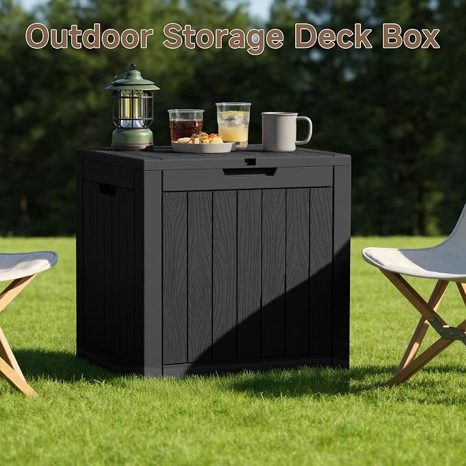 EasyUp 35 Gallon Deck Box Small Deck Box for Indoor and Outdoor,Waterproof Storage Boxs for Patio Furniture,Garden Tools,Cushions, Lockable and UV Resistant,Easy to Install(Black)