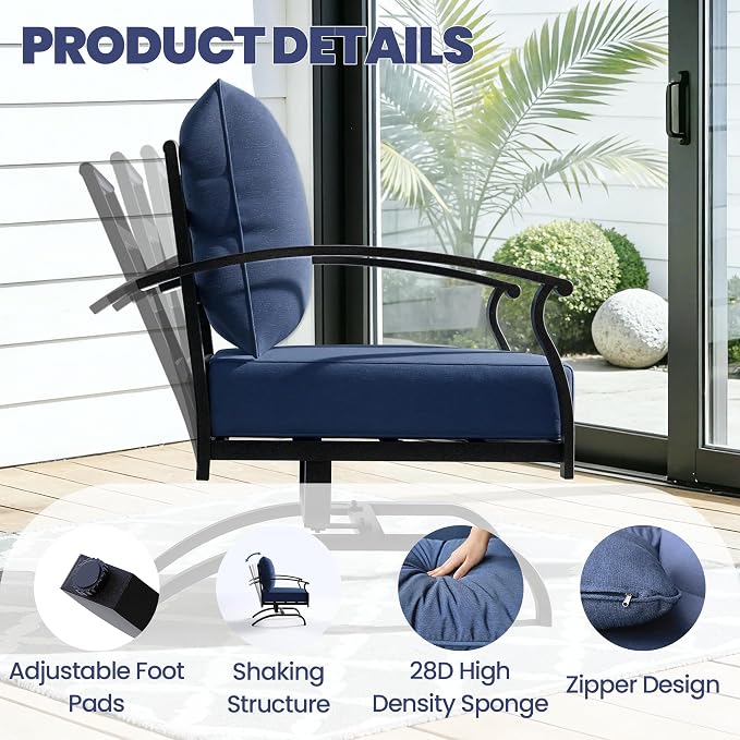 Kullavik Patio Furniture Set,4 Piece Metal Outdoor Patio Furniture Set,All Weather Modern Patio Conversation Sets w/3 Seater Sofa,2 Single Sofas and Coffee Table for Balcony Deck,NavyBlue