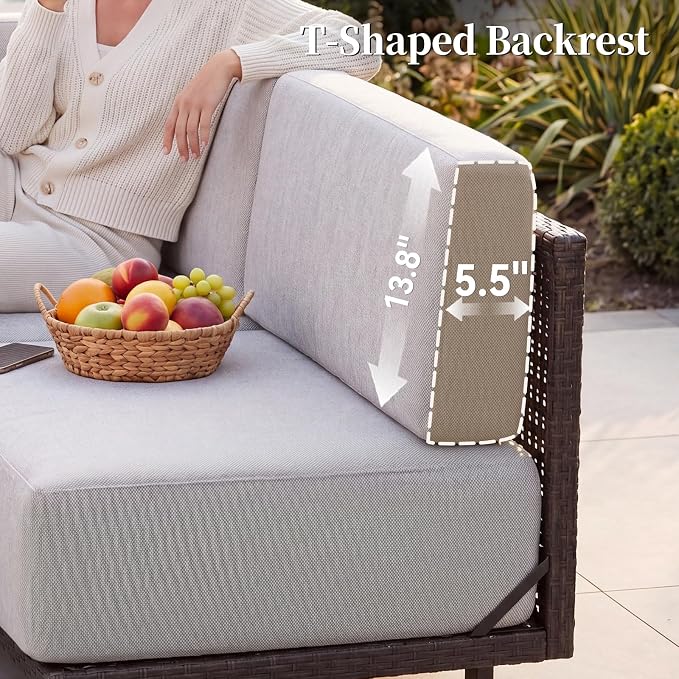 LazySunsets Patio Furniture Set, 8 Pieces Wicker Outdoor Sectional Sofa with 10'' Ultra-Thick Cushions & Ottomans, All-Weather Rattan Conversation Set for Backyard Poolside, Brown/Light Gray