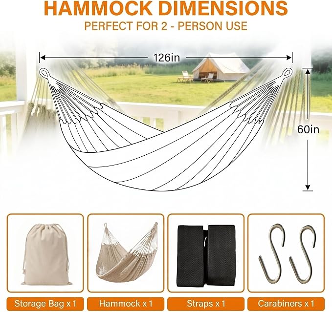 Hammocks for Outside,Bohemian 2hammock,Rope Hammock,Suitable,Yard, Beach, Backyard,Garden (Off-White, X-Large)