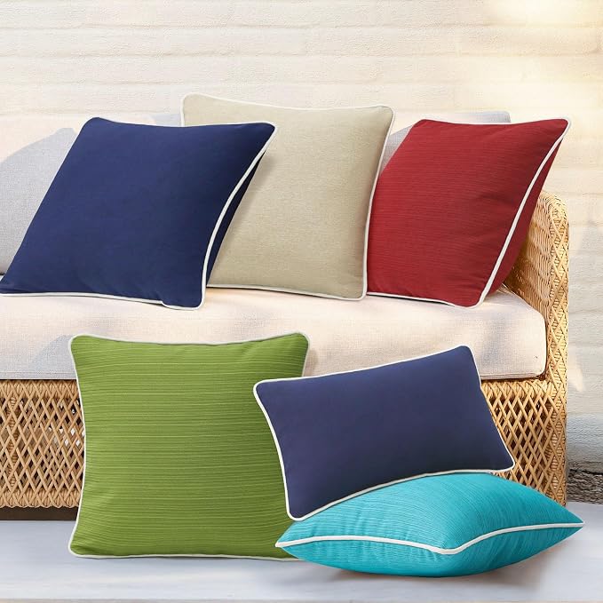 Decorative Outdoor Water Repellent Throw Pillows with Inserts, Set of 4, 18" x18" Pillows for Patio, Backyard, Bed, Couch, and Patio Furniture, Tan