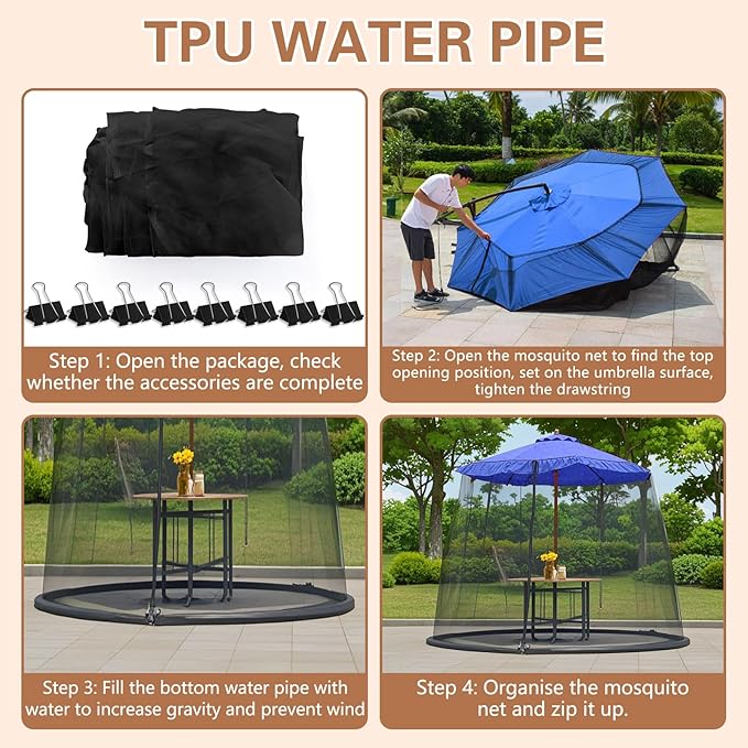 Patio Mosquito Netting - Mosquito net for Patio Garden and Outdoor Umbrellas with Adjustable Elastic Cord and Zipper Umbrella net