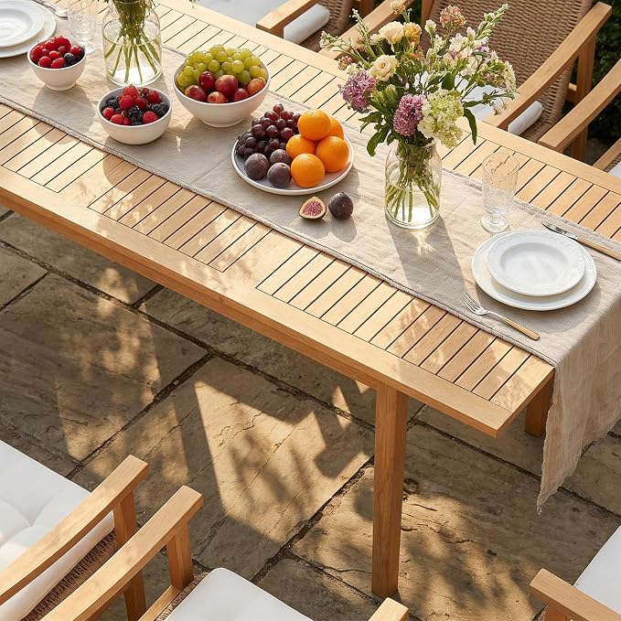 SUNSITT 59"-79" Acacia Wood Patio Dining Table, Large Expandable Outdoor Slatted Table for 6-8 People, Rectangular Outdoor Wooden Dining Table for Patio Lawn Backyard Garden