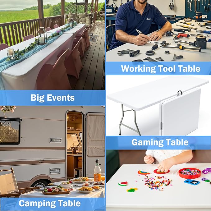 VTOY 6FT（30"x72"） Folding Table, Indoor Outdoor Heavy Duty Table with Carrying Handle,Portable Plastic Fold up Table for Picnic/Party/Camping/Office/School