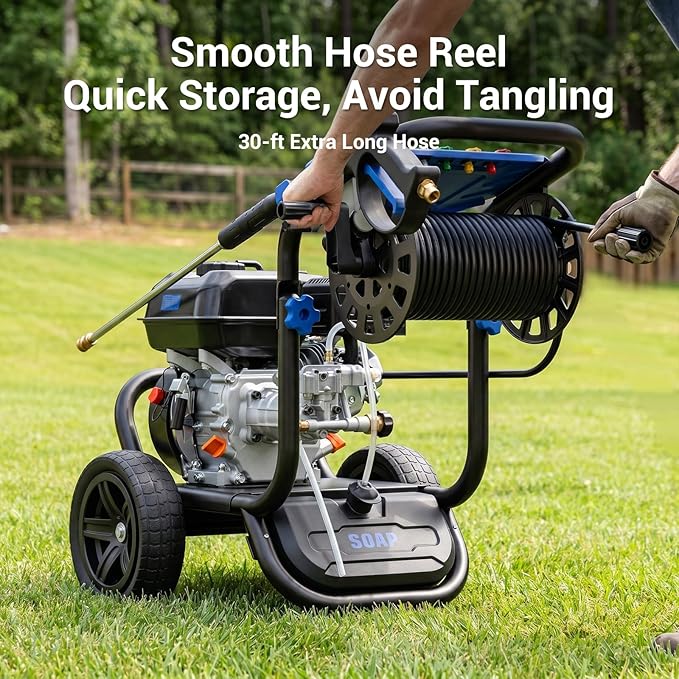 Gas Pressure Washer 3600 PSI 2.3 GPM, 212cc Gas Powered Pressure Washer with Soap Tank, 30 FT Hose & 5 Nozzles, Heavy Duty Power Washer for Driveways, Patios, Cars, RVs & Commercial Cleaning