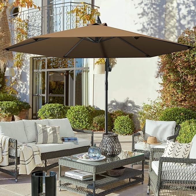 Greesum 9FT Patio Umbrella, Outdoor Table Umbrella with Push Button Tilt, Crank and 8 Sturdy Ribs for Garden, Lawn, Backyard & Pool