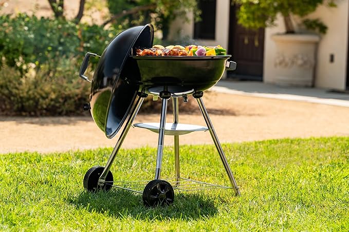 Megamaster 22" Heavy Duty Charcoal Barbecue Grill with Adjustable Air Vent, 354 SQ. In Cooking Area, Storage Rack, 2 Wheeled Portable Grill for Camping, Outdoor Cooking, and More - 810-23002