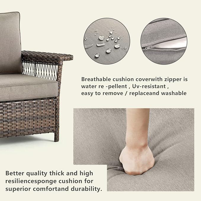 Outdoor Patio Chairs Wicker Chair - 2 Piece Rattan Patio Furniture Chairs Set with Sturdy Frame,All-Weather PE Wicker and Comfortable Cushions for Outside Porch Deck Balcony(Brown/Grey)
