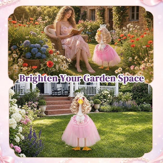6 Pcs Princess Porch Goose Outfit for 23" | Includes Crown Wig Sunglasses Necklace Bib Tutu Skirt Princess Goose Clothes for Outdoor Garden Lawn Art Decor