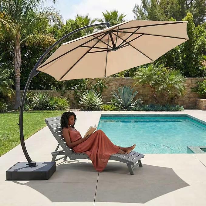 Kingdura Cantilever Patio Umbrella with Double Top Vent, Large Square Aluminum Outdoor Offset Umbrella with 360-degree Rotation, Infinite Tilt, UV Protection for Pool Deck Garden Patio