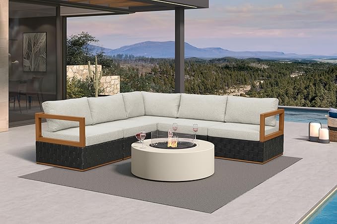 PURPLE LEAF Patio Outdoor Furniture Set 5 Pieces, Premium Leather Outdoor Couch Sectional Sofa, L-Shaped Patio Conversation Sets with Olefin Cushions, Patio Couch for Porch, Balcony, Garden, Black