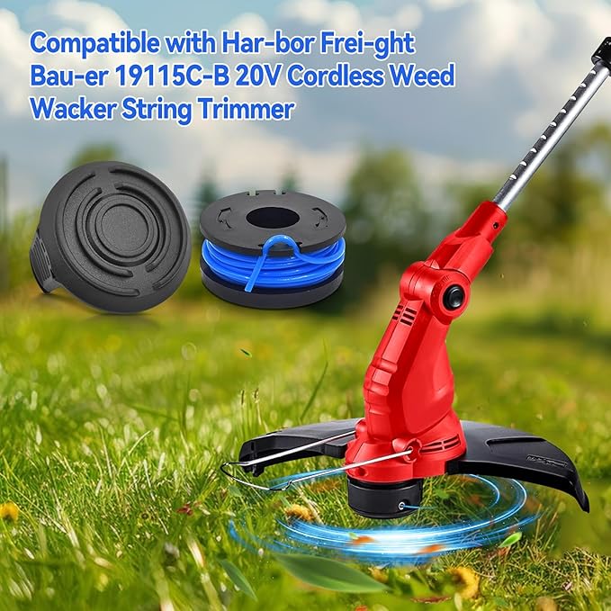 JOJOCY Weed Eater String Trimmer Line 19115C-B, 0.065" 10FT Replacement String Trimmer Line for Harbor Freight Bauer 19115C-B 20V Cordless String Trimmer (12 Rolls + 2 lids)