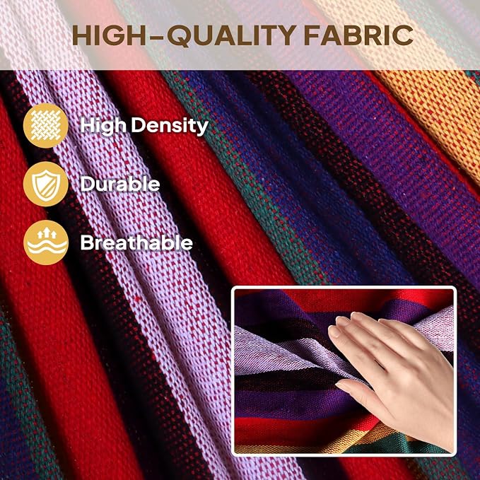 ANYOO Cotton Hammock Portable Camping Hammocks for Hanging Sturdy Garden Comfortable Fabric Hammock with Tree Straps Up to 660lbs with Travel Bag for Camping Outdoor/Indoor Patio Backyard