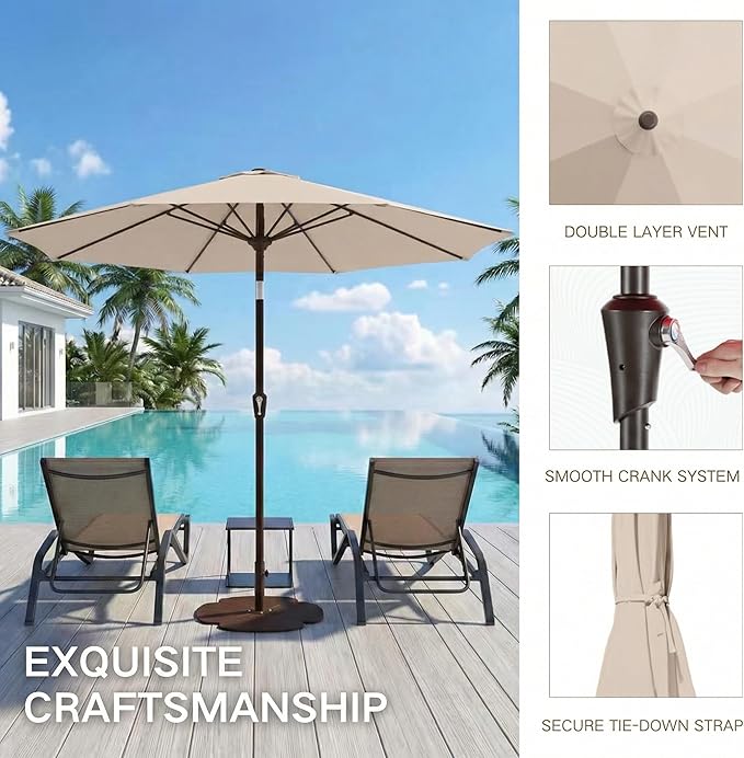 Kingdura 10FT Outdoor Patio Umbrella, Market Table Umbrella with Push Button Tilt and Crank, 8 Sturdy Fiberglass Ribs, UV Protection for Pool, Lawn, Deck, Backyard, Garden (Beige)