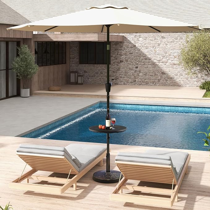 Giantex Umbrella Pole Table Tray - 20" Outdoor Side Table with 1.5" Umbrella Hole, Height Adjustable Knob, All-Weather PE Matrial, for Patio, Backyard, Deck, Garden, Poolside, Black