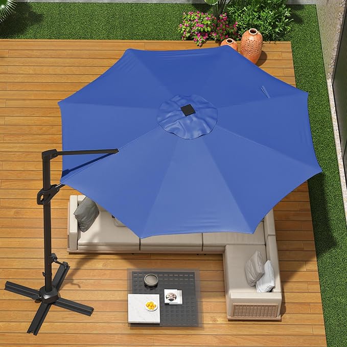 10ft Offset Cantilever Outdoor Umbrella – 360° Rotation, Windproof & Sun Blocking Shade, Rust-Resistant Aluminum Frame with Cross Base, Ideal for Garden, Deck, Pool and Backyard