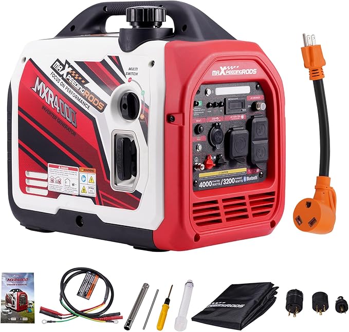 maXpeedingrods Portable 4000 Watt Inverter Generator with RV Power Adapter Cord 15Amp to 30Amp, NEMA 5-15P to TT-30R