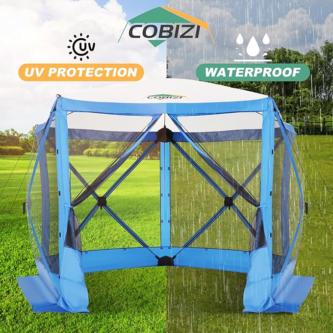 COBIZI 10x10 FT Pop up Gazebo, Popup Canopy Tent,Screened in Gazebos with sidewalls, Waterproof Portable Outdoor Small Screen Tents Sun Shelter,carpas para Patio for Camping, Garden and Backyard,Blue
