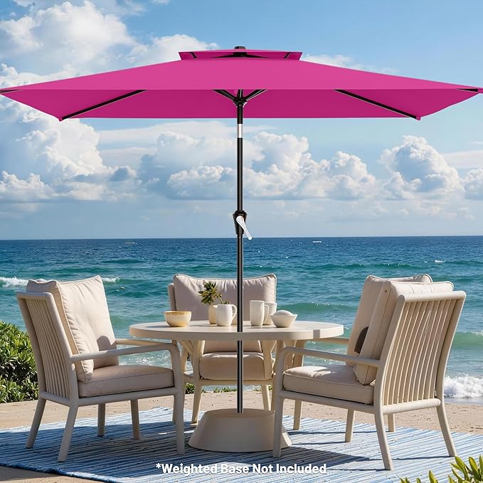 AreShark 6.5'x10' 2 Tiers Rectangular Patio Umbrella - Outdoor Umbrella Waterproof UV Protection, Market Table Umbrella w/Push Button Tilt for Pool, Lawn, Balcony(Rose Pink)