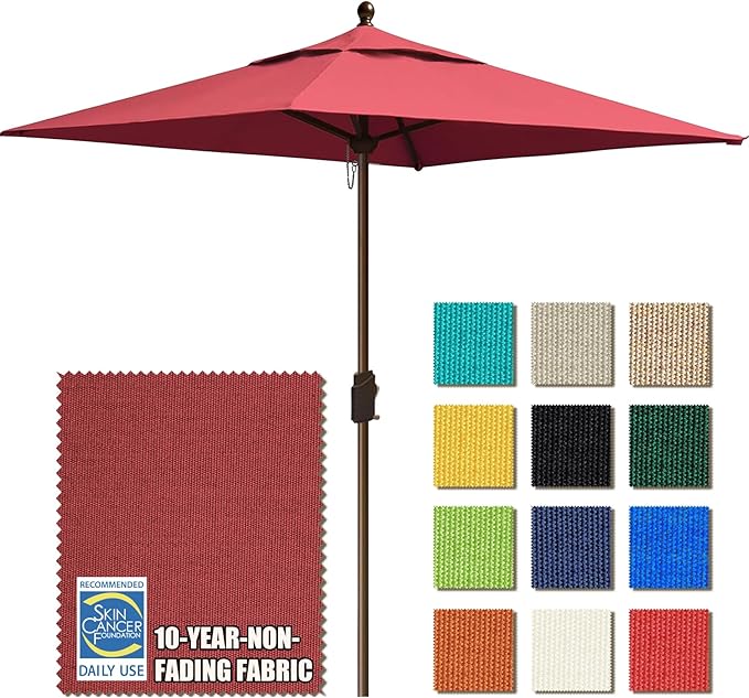 EliteShade USA 10-Year-Non-Fading 6x6Ft Square Market Patio Umbrella, UPF 50+ UV Protection Performance Sun Umbrella, Heavy Duty Commercial Grade Outdoor Table Umbrella with Crank, Windproof Vented Top for Garden, Pool, Deck and Outdoor Playsets, Burgundy