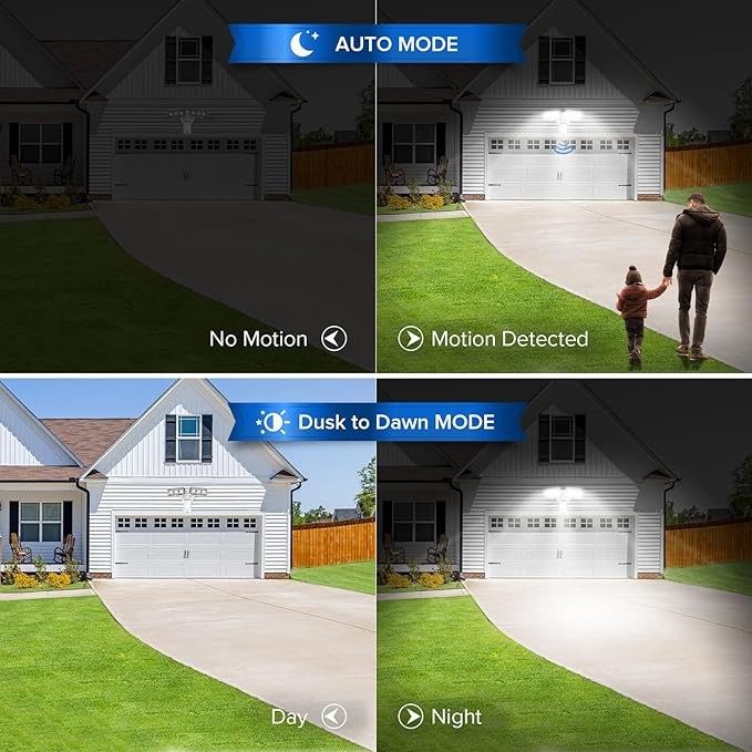 SANSI 38W 5000LM Motion Sensor Outdoor Lights, Flood Lights Outdoor Detector with 4 Mode Adjustable, 500W Equiv 5000K Dusk to Dawn, IP65 Waterproof, Motion Sensor Light for Garage, Yard, Porch (White)