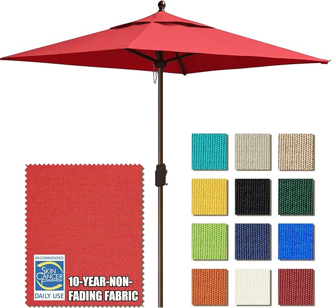 EliteShade USA 10-Year-Non-Fading 6x6Ft Square Market Patio Umbrella, UPF 50+ UV Protection Performance Sun Umbrella, Heavy Duty Commercial Grade Outdoor Table Umbrella with Crank, Windproof Vented Top for Garden, Pool, Deck and Outdoor Playsets, Logo Red
